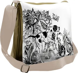 Ambesonne Hunting Messenger Bag, Dogs in Forest, Unisex Cross-body