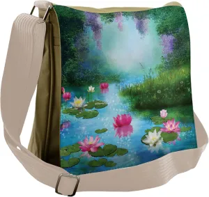 Ambesonne Nature Messenger Bag, Fantasy Pond Water Lily, Unisex Cross-body