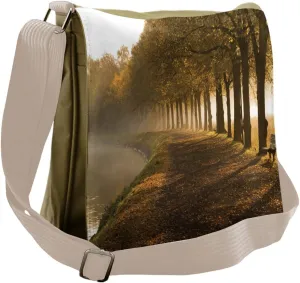 Ambesonne Nature Messenger Bag, Walkway at Canal Misty, Unisex Cross-body