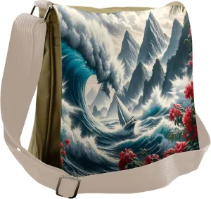Ambesonne Nautical Messenger Bag, Boat and Crashing Waves, Unisex Cross-body