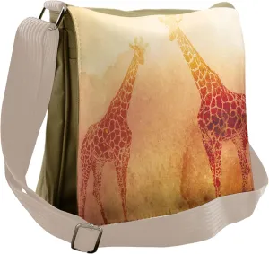 Ambesonne Orange Messenger Bag, Tropic Giraffes, Unisex Cross-body