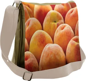 Ambesonne Peach Messenger Bag, Nutritious Fruit Photo, Unisex Cross-body
