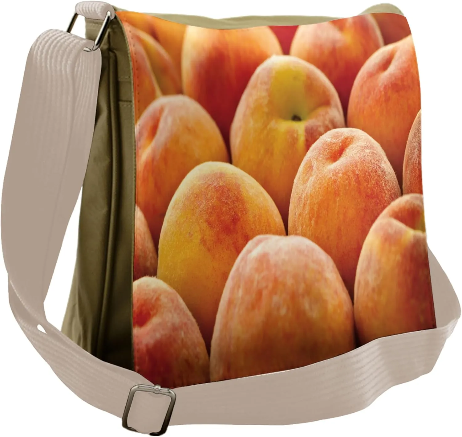 Ambesonne Peach Messenger Bag, Nutritious Fruit Photo, Unisex Cross-body