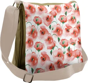 Ambesonne Poppy Flower Messenger Bag, Soft Color Garden Twig, Unisex Cross-body