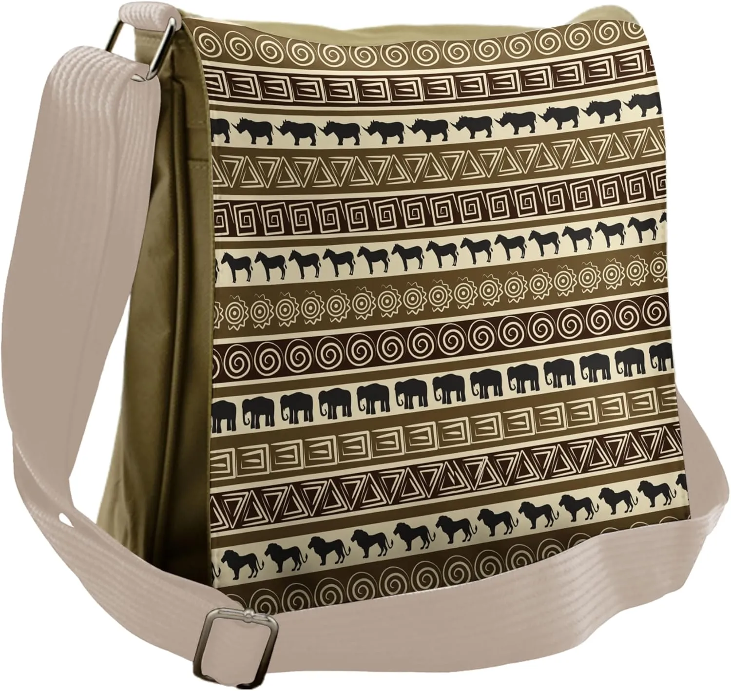 Ambesonne Savannah Messenger Bag, Ethnic Stripes Animals, Unisex Cross-body