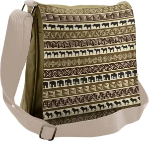 Ambesonne Savannah Messenger Bag, Ethnic Stripes Animals, Unisex Cross-body