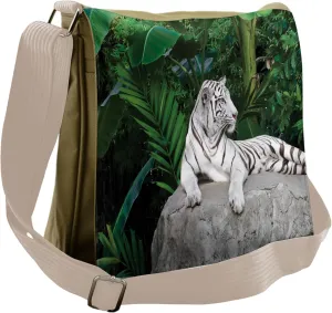 Ambesonne Savannah Messenger Bag, White Tiger in the Jungle, Unisex Cross-body