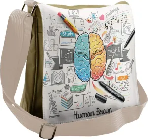 Ambesonne Science Messenger Bag, 2 Sides of Brain, Unisex Cross-body