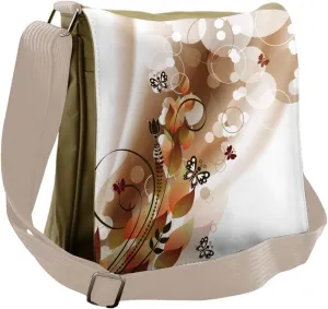 Ambesonne Tan Messenger Bag, Spring Themed Abstraction, Unisex Cross-body