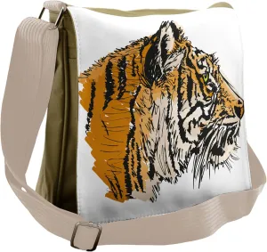 Ambesonne Tiger Messenger Bag, Sketch Bengal Carnivore, Unisex Cross-body
