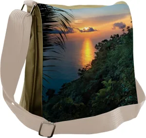 Ambesonne Tropic Messenger Bag, Sunrise on Ocean Seaside, Unisex Cross-body