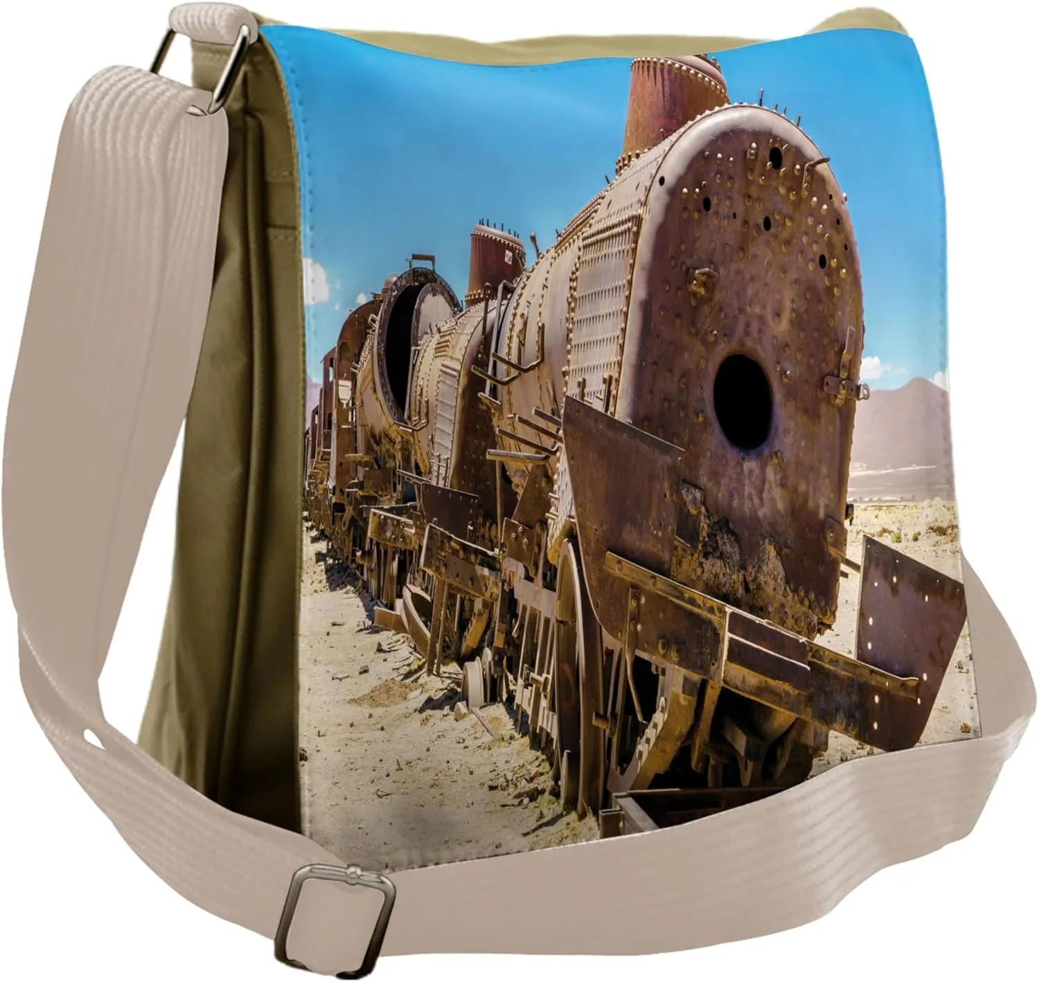 Ambesonne Vintage Messenger Bag, Steam Train Locomotive, Unisex Cross-body