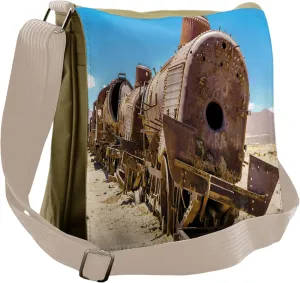Ambesonne Vintage Messenger Bag, Steam Train Locomotive, Unisex Cross-body