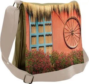 Ambesonne Wagon Wheel Messenger Bag, Country House, Unisex Cross-body