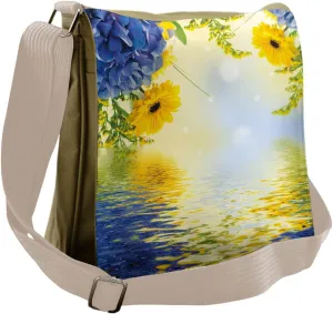 Ambesonne Yellow and Blue Messenger Bag, Romance Bouquet, Unisex Cross-body