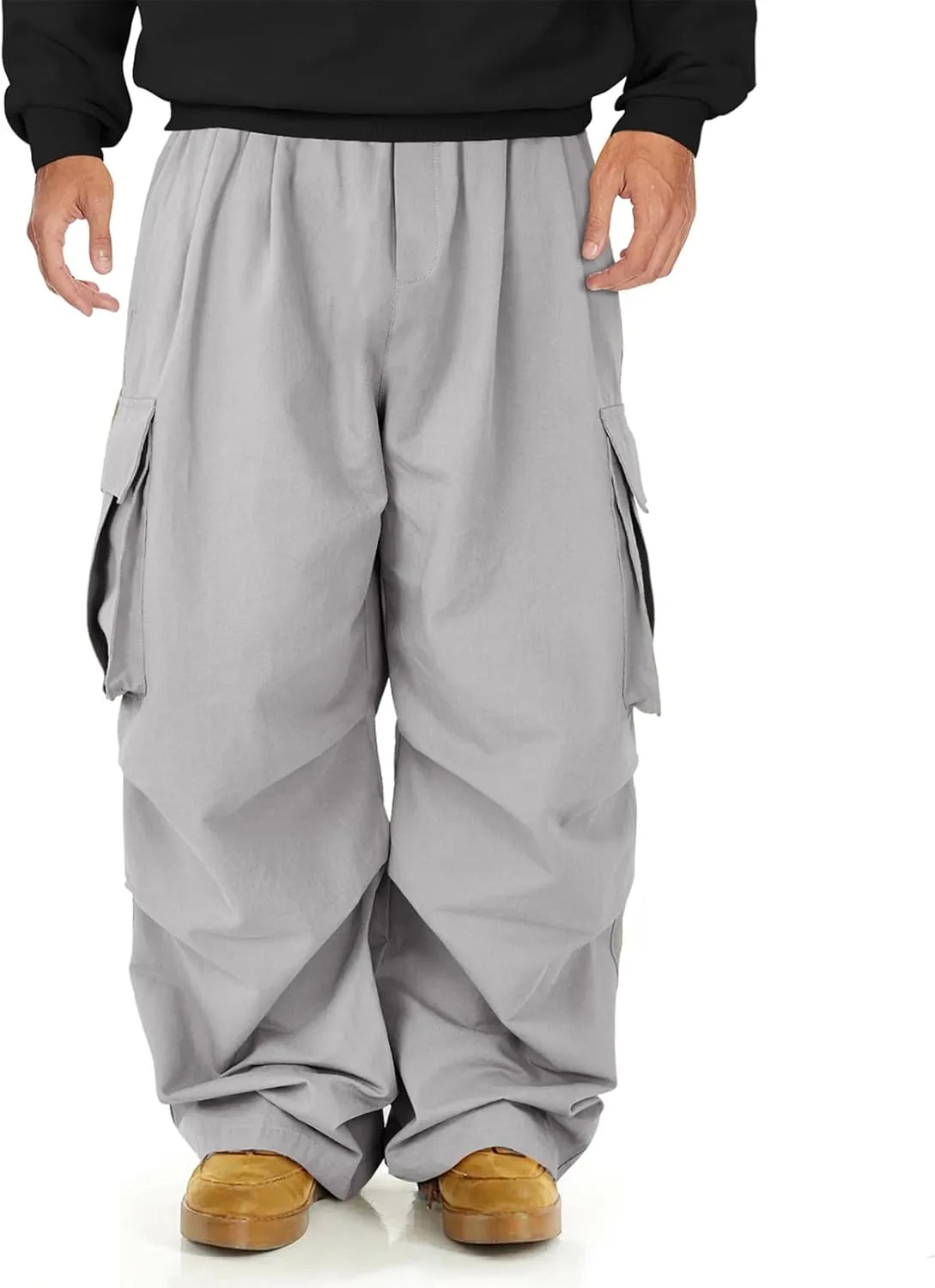 American Trends Baggy Cargo Pants Men Wide Casual Parachute Pants Men Jogger Drawstring Hiking Hip Hop Pants with Pocket