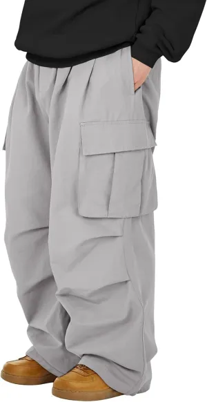 American Trends Baggy Cargo Pants Men Wide Casual Parachute Pants Men Jogger Drawstring Hiking Hip Hop Pants with Pocket