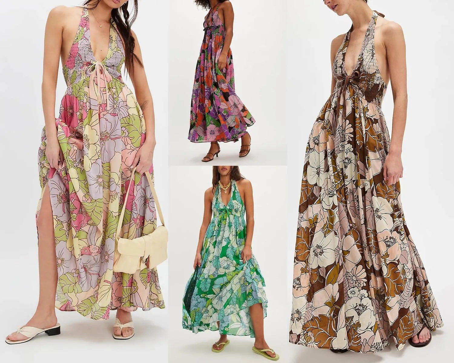 Amiblvowa Women Floral Maxi Dress Sexy Sleeveless Backless A-Line Long Flowy Dress Back Cut Out Spaghetti Strap Sundress
