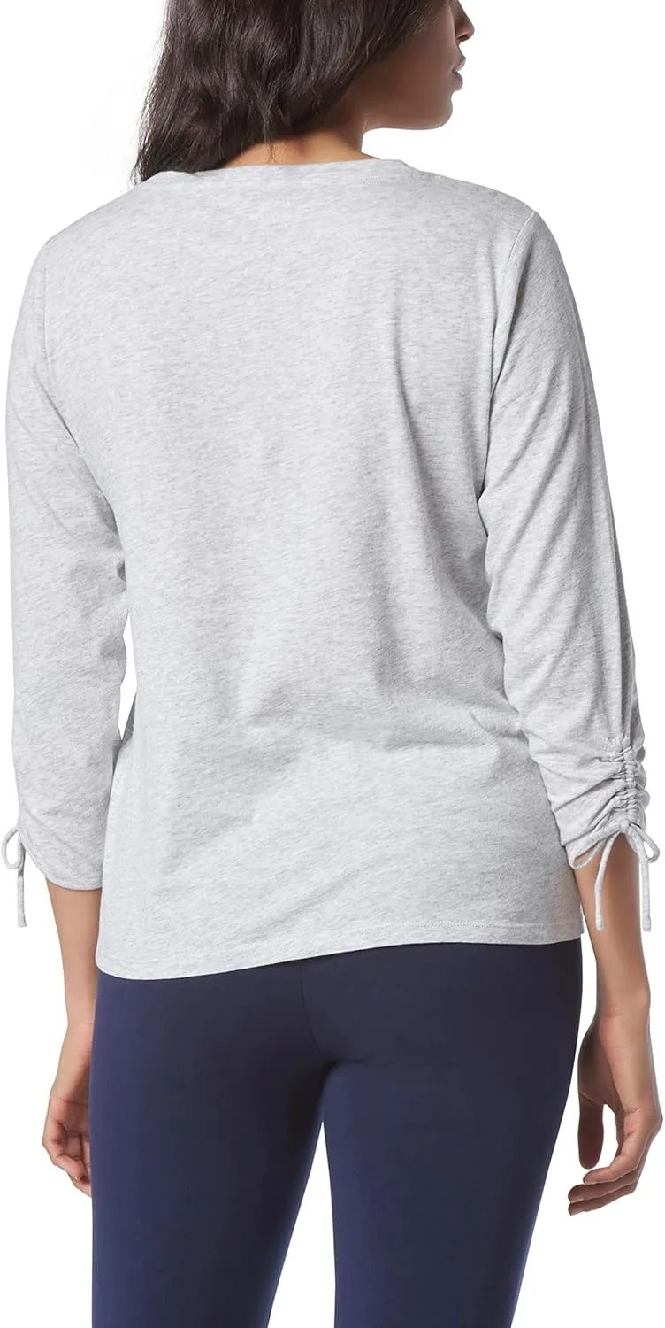 Andrew Marc Women's Performance Adjustable Spaghetti Drawstrings 3/4 T-Shirt W/Sleeve Cinching