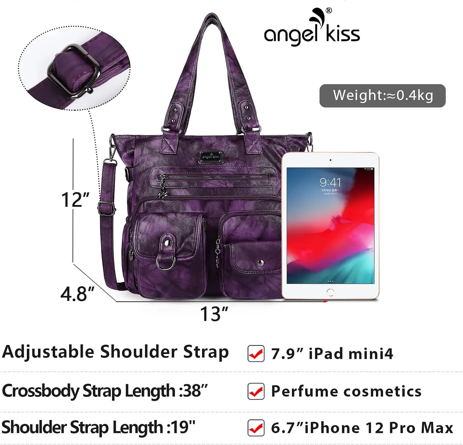 Angelkiss Purses Handbags for Women PU Tote Satchel Bags for Women Pockets Shoulder Bags…