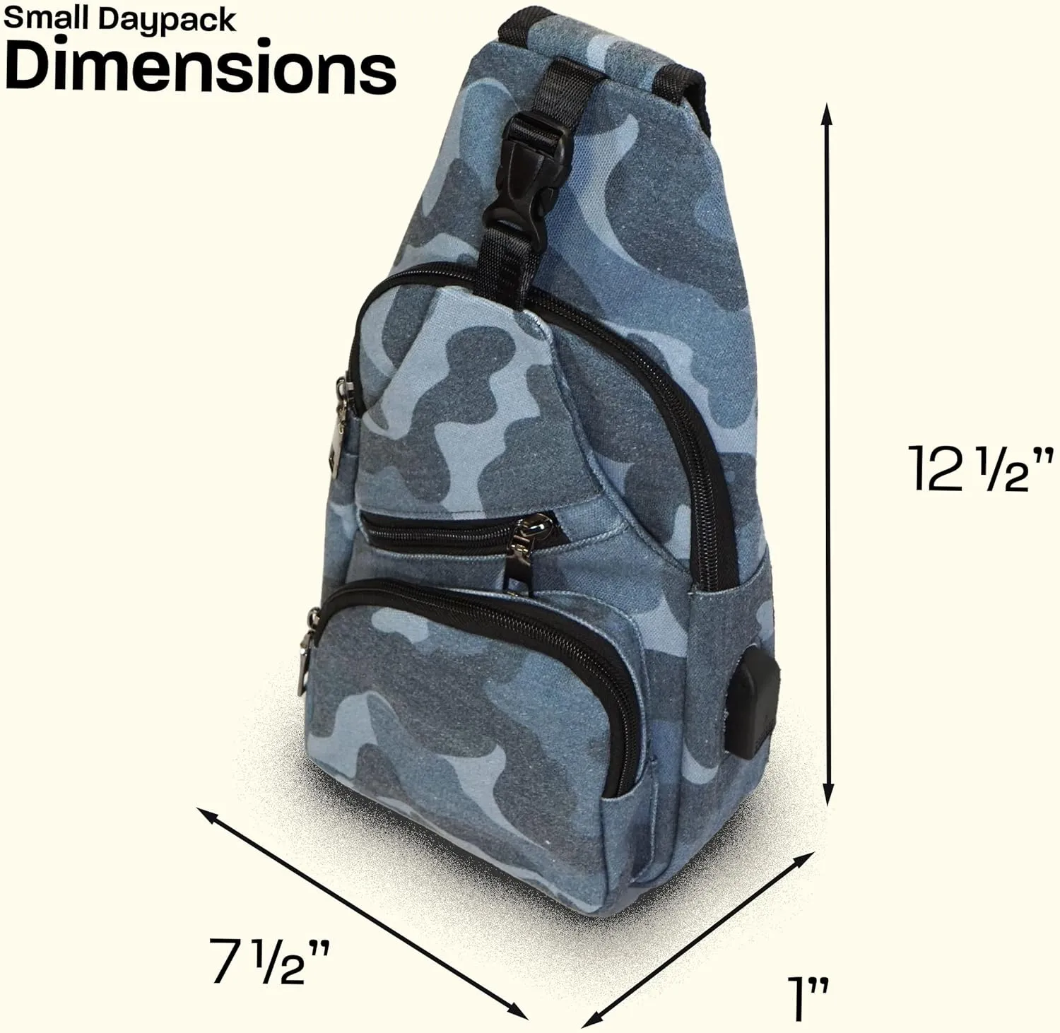 Anti-Theft Daypack Crossbody Sling Backpack, USB Charging Connector Port, Lightweight Day Pack for Travel, Hiking, Everyday, Regular, Gray