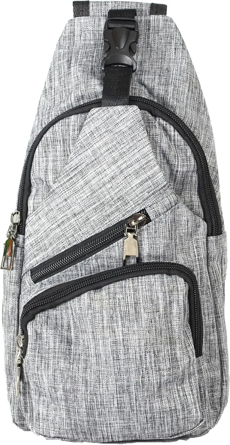 Anti-Theft Daypack Crossbody Sling Backpack, USB Charging Connector Port, Lightweight Day Pack for Travel, Hiking, Everyday, Regular, Gray