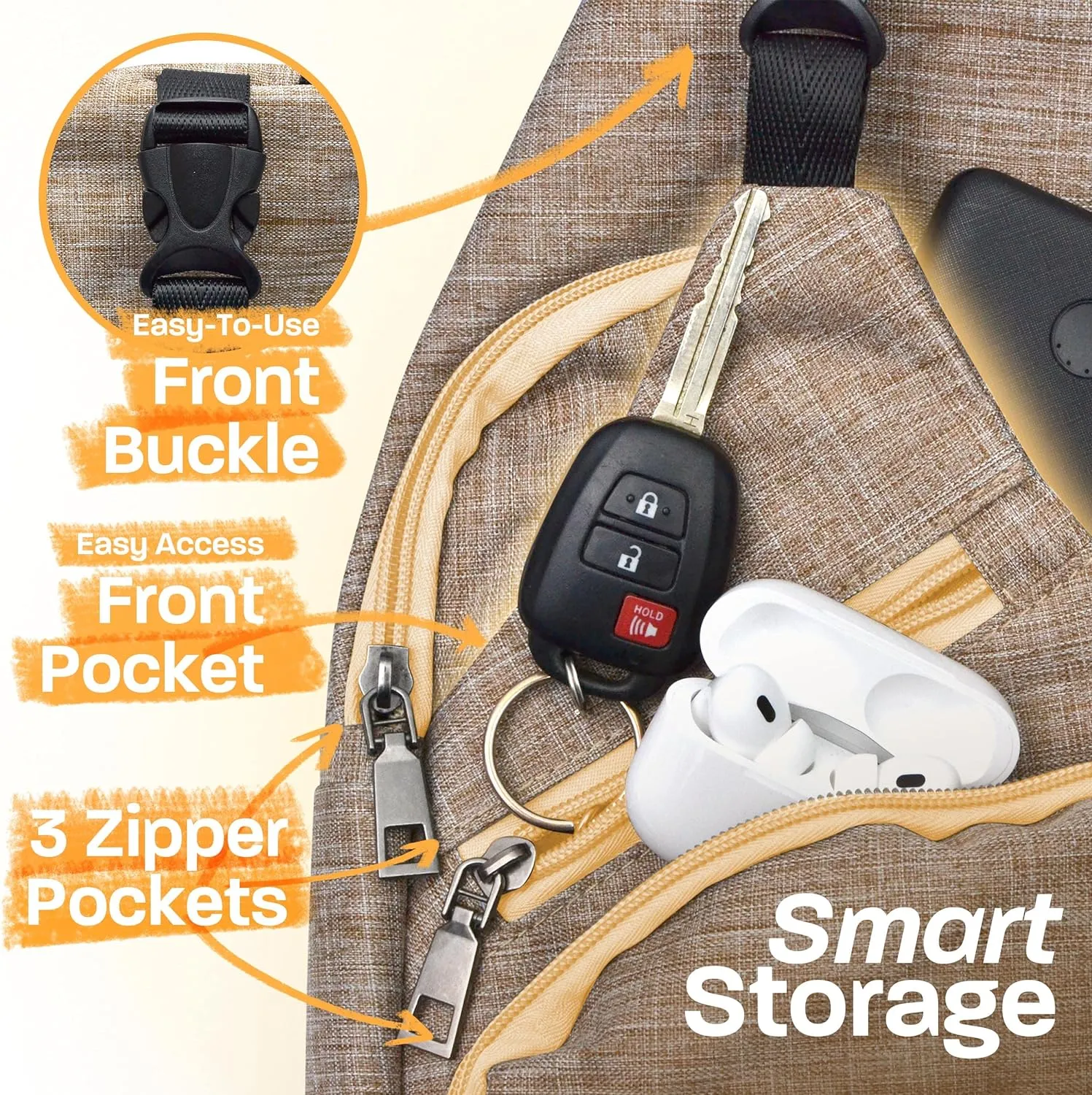 Anti-Theft Daypack Crossbody Sling Backpack, USB Charging Connector Port, Lightweight Day Pack for Travel, Hiking, Everyday, Regular, Gray