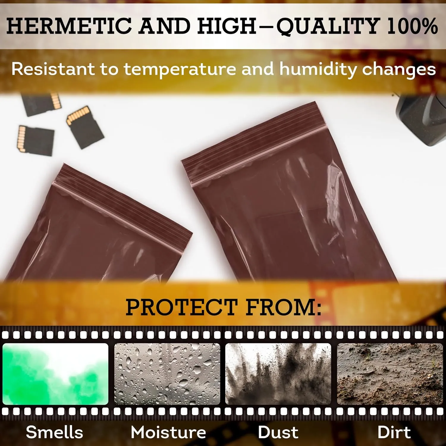 APQ Amber Zip Bags for Packaging, 3 x 5 inch. Pack of 100 Plastic Zip Bags 3 Mil Thick. Water Resistant Reclosable Plastic Bags with Zipper Closure for Travel, Storage, Packaging and Shipping