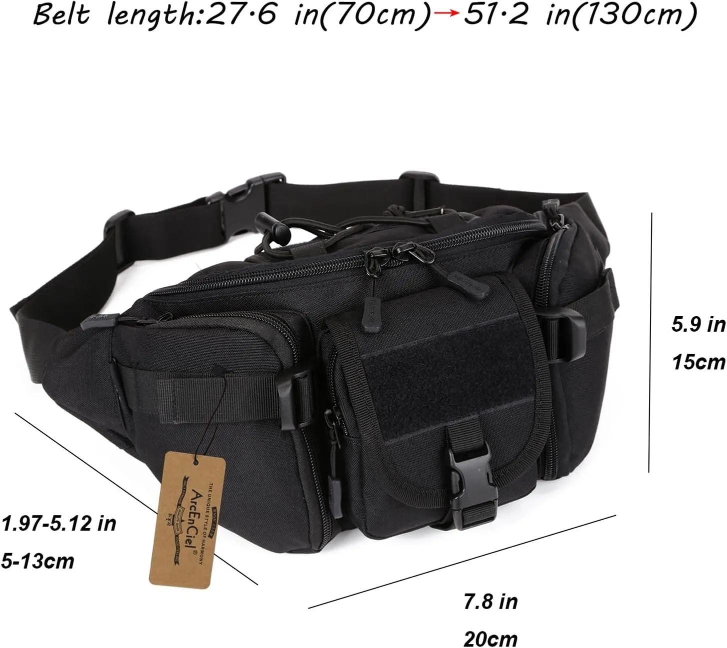 ArcEnCiel Tactical Fanny Pack for Men Waist Bag Hip Belt Outdoor Hiking Fishing Bumbag with Patch