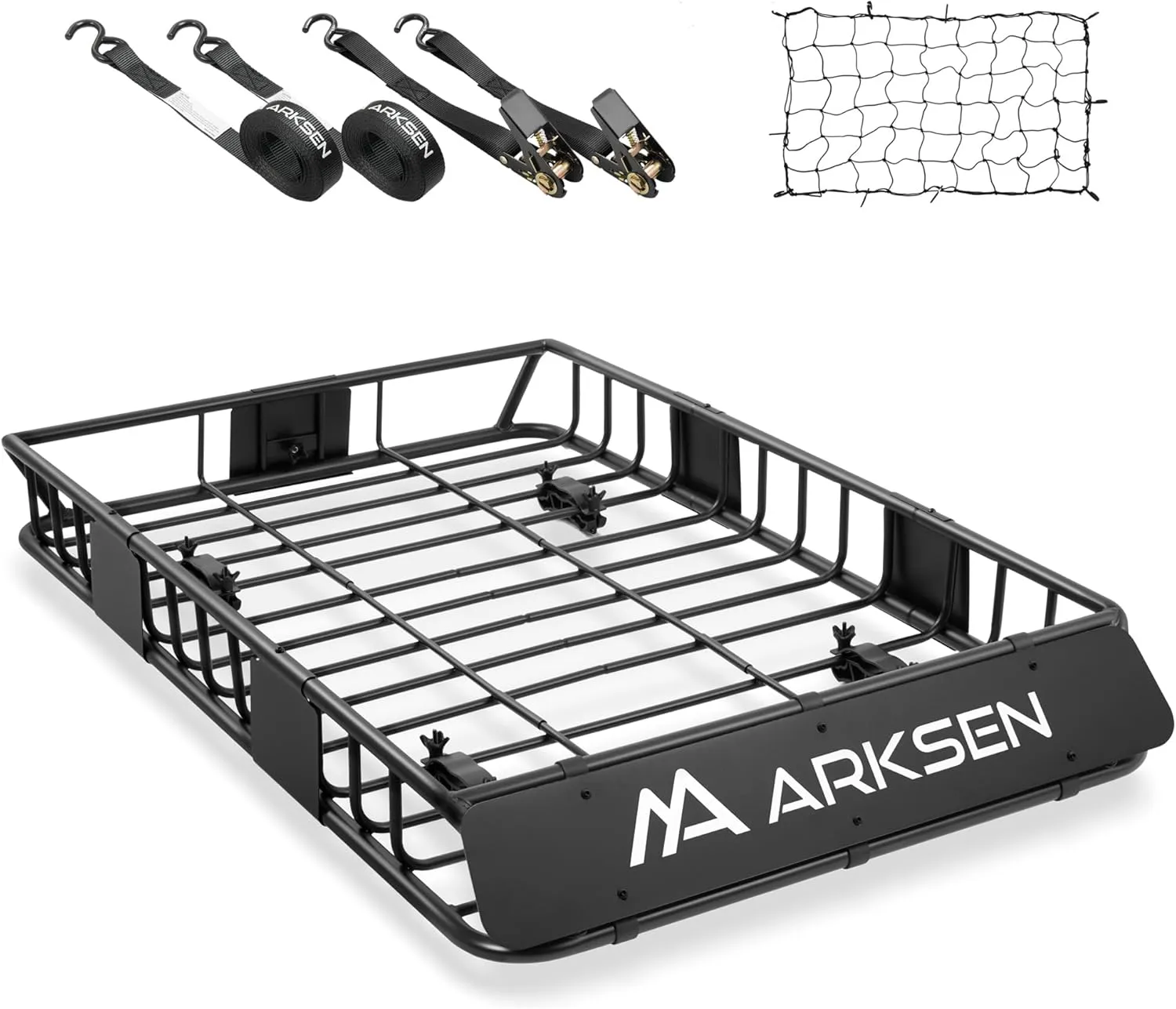 ARKSEN 54 x 34 x 6 Inch Universal Roof Rack with Extension, Cargo Net, 2 Straps, 250 LBS Heavy Duty Capacity Rooftop Cargo Basket for SUV, Truck, RV, Pickup