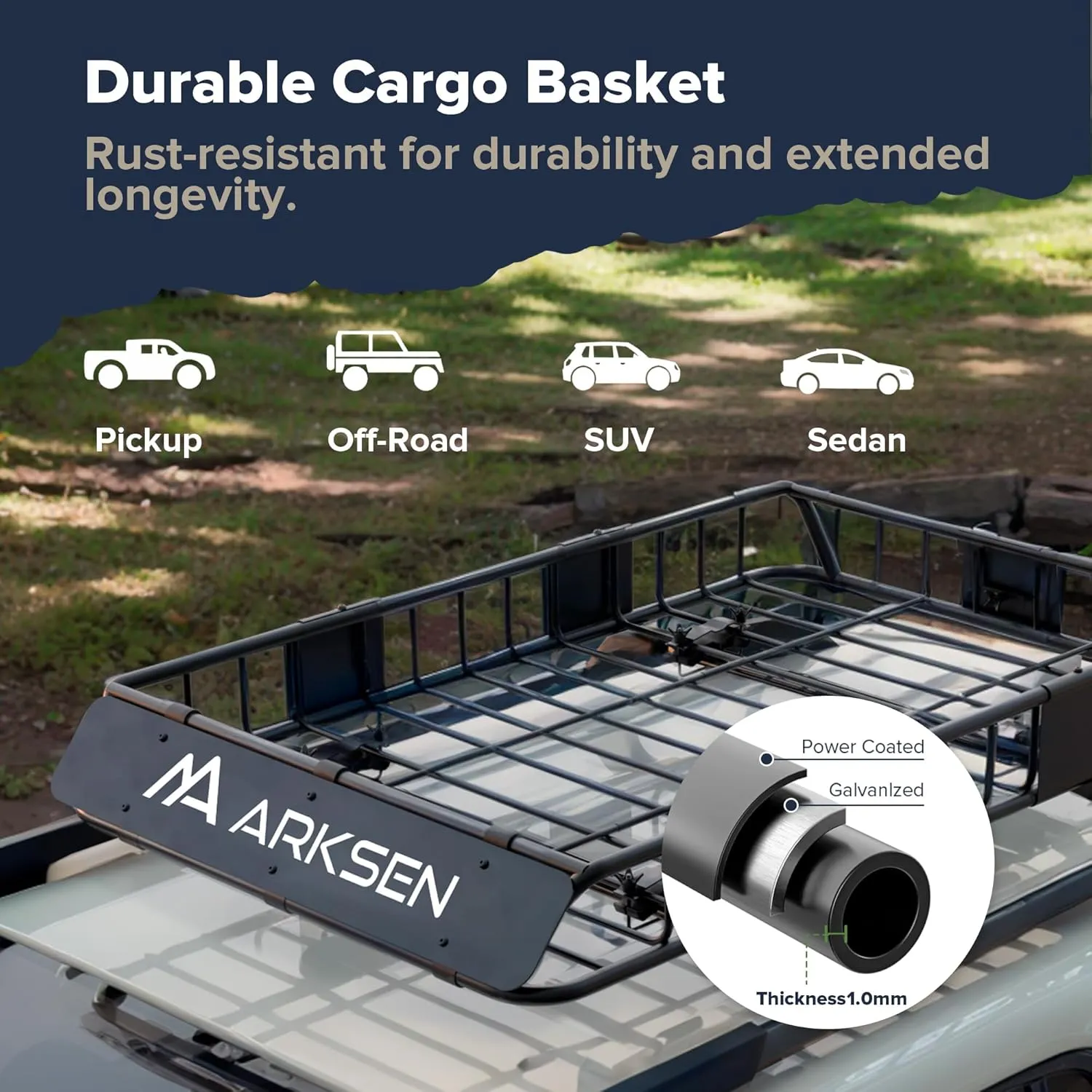 ARKSEN 54 x 34 x 6 Inch Universal Roof Rack with Extension, Cargo Net, 2 Straps, 250 LBS Heavy Duty Capacity Rooftop Cargo Basket for SUV, Truck, RV, Pickup