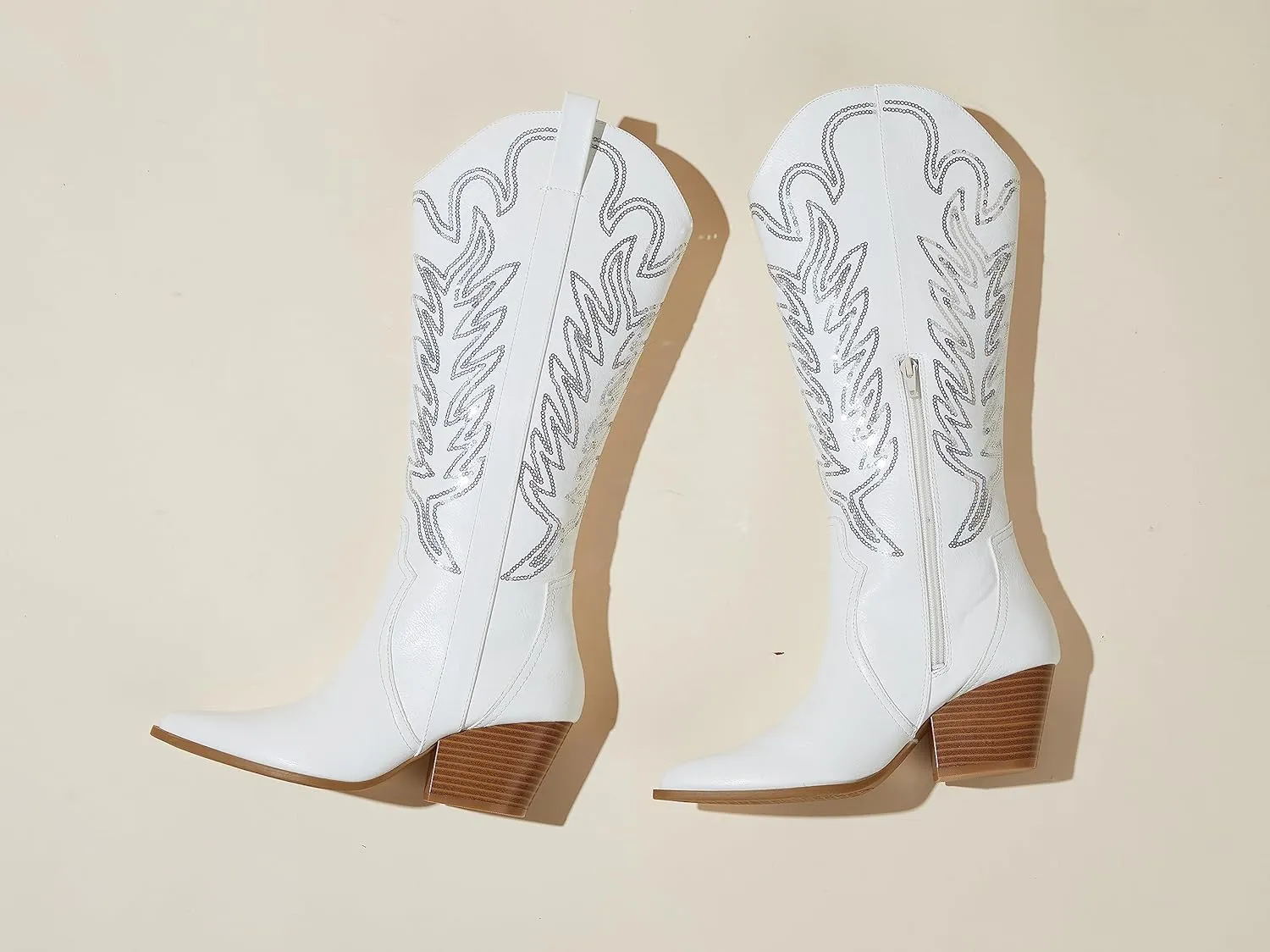Arromic Cowboy Boots for Women Comfortable Womens Embroidered Western Cowgirl Knee High Boots Pointed Toe Zipper Chunky Heel Country Outfit Retro Tall Boots