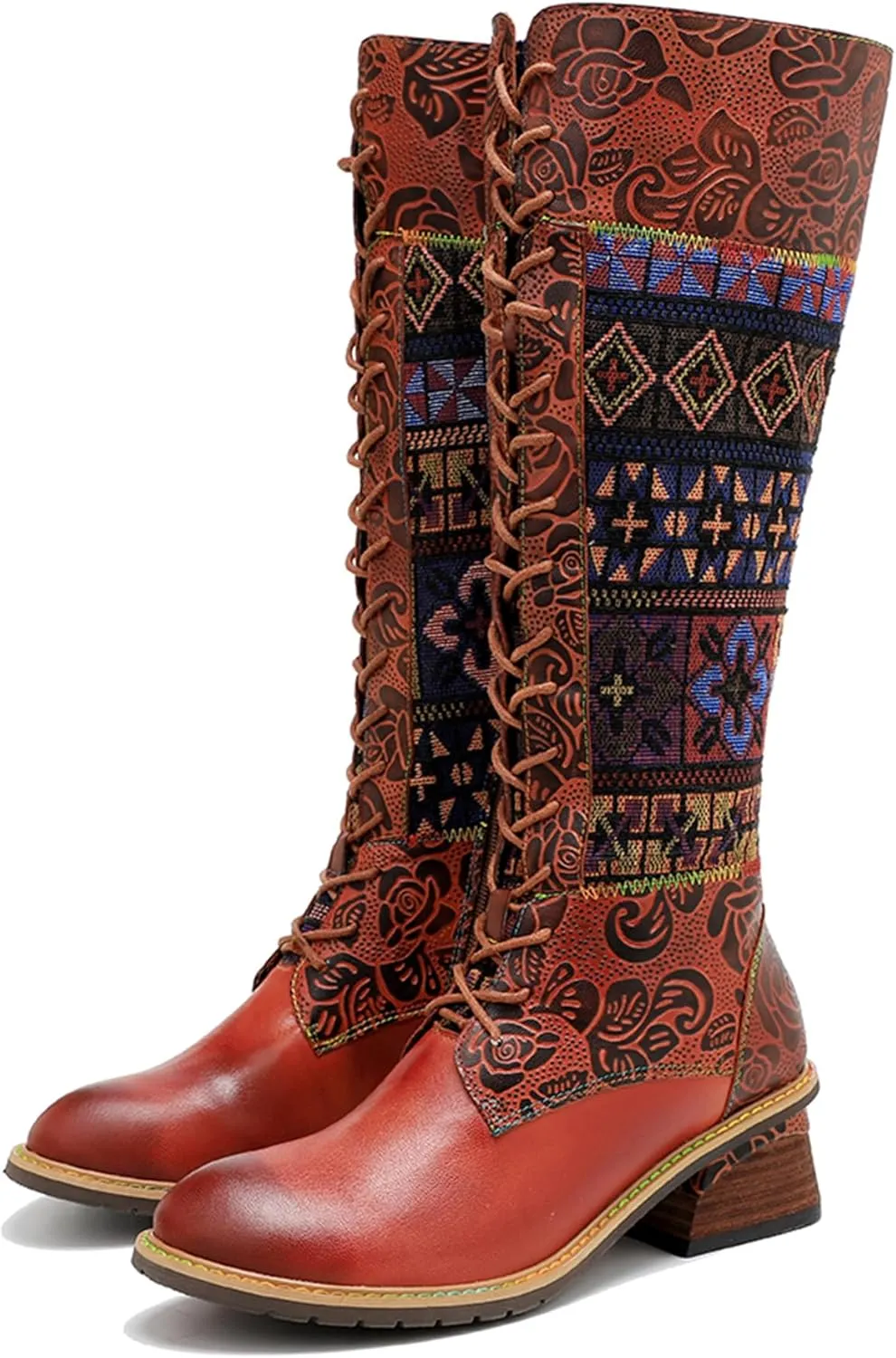 Artisan Handmade Women's Cowboy and Knight Boots - High Heels and Flat Bottoms Genuine Sheepskin, Ethnic and Vintage Style for Ladies and Girls