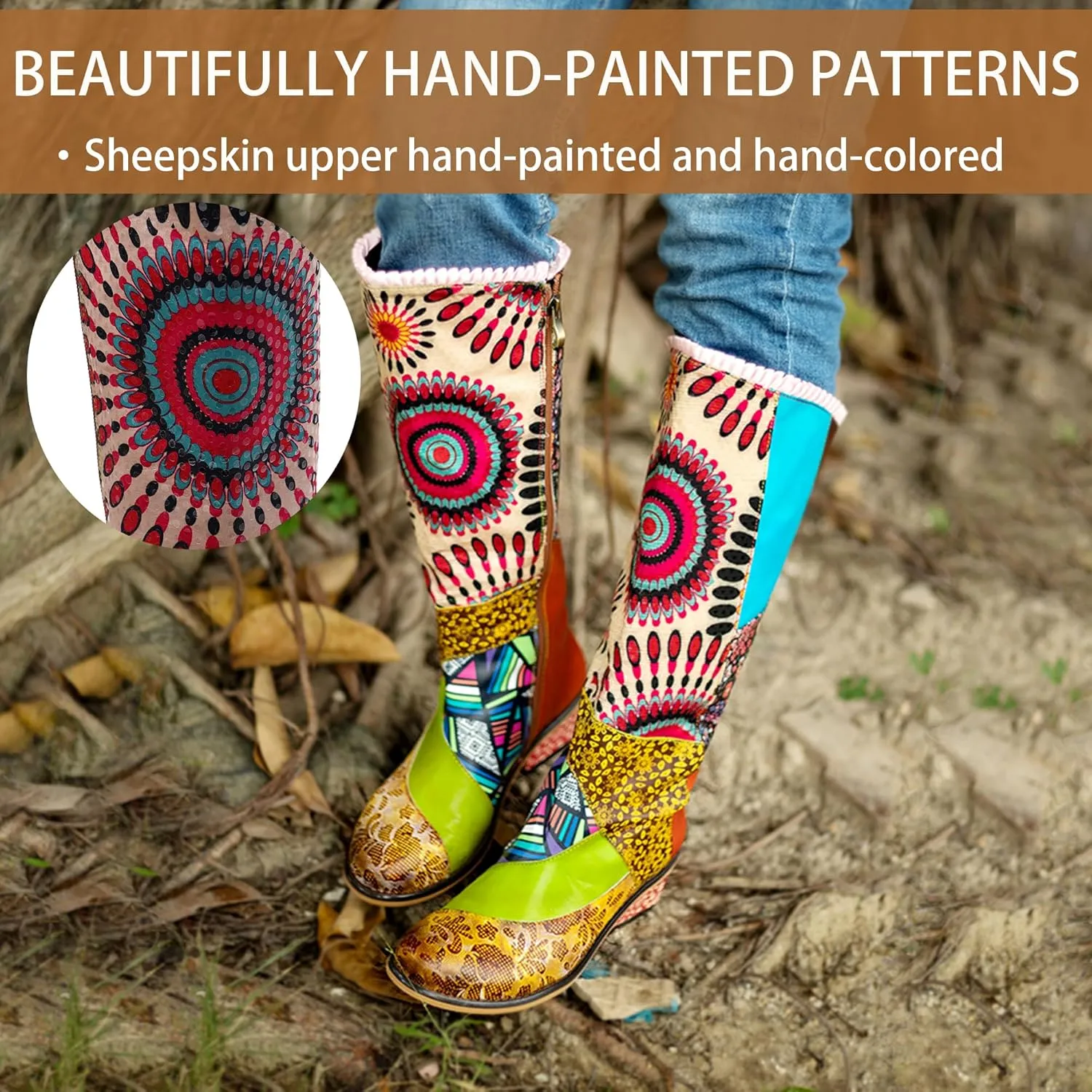 Artisan Handmade Women's Cowboy and Knight Boots - High Heels and Flat Bottoms Genuine Sheepskin, Ethnic and Vintage Style for Ladies and Girls