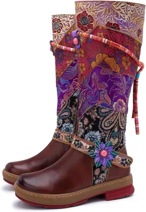 Artisan Handmade Women's Cowboy and Knight Boots - High Heels and Flat Bottoms Genuine Sheepskin, Ethnic and Vintage Style for Ladies and Girls