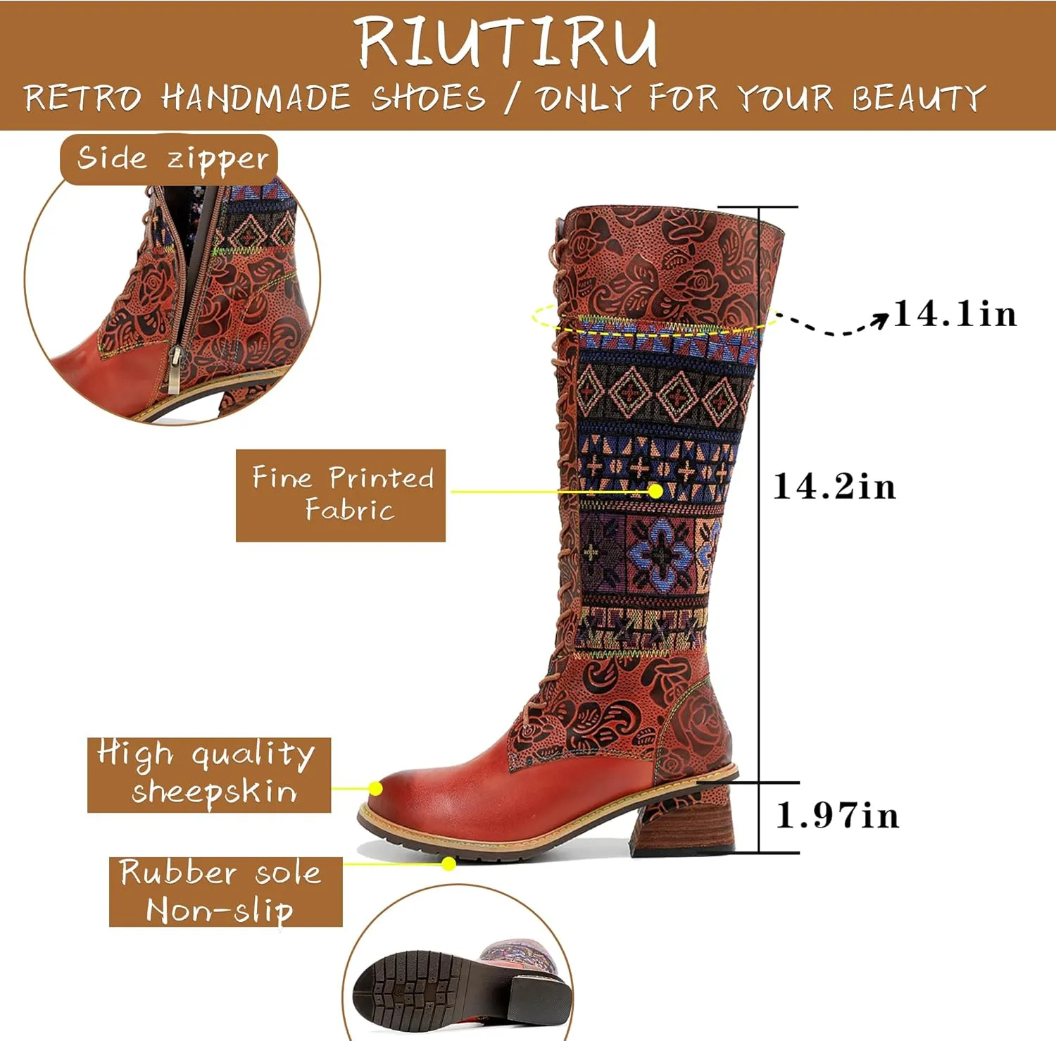 Artisan Handmade Women's Cowboy and Knight Boots - High Heels and Flat Bottoms Genuine Sheepskin, Ethnic and Vintage Style for Ladies and Girls