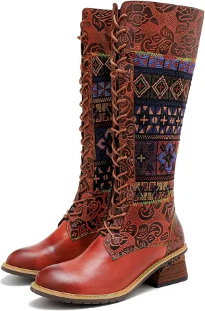 Artisan Handmade Women's Cowboy and Knight Boots - High Heels and Flat Bottoms Genuine Sheepskin, Ethnic and Vintage Style for Ladies and Girls