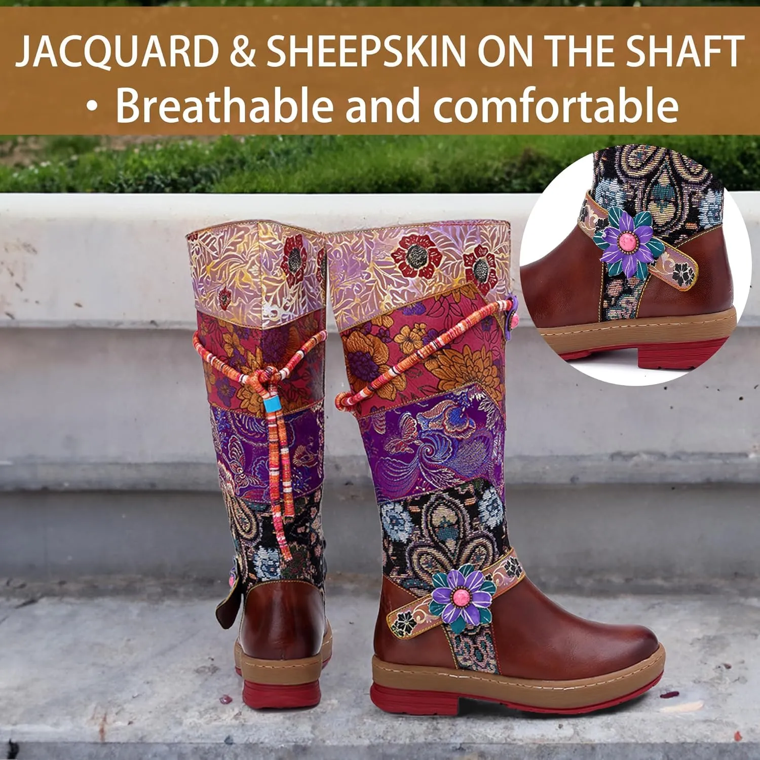 Artisan Handmade Women's Cowboy and Knight Boots - High Heels and Flat Bottoms Genuine Sheepskin, Ethnic and Vintage Style for Ladies and Girls