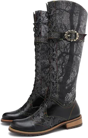 Artisan Handmade Women's Cowboy and Knight Boots - High Heels and Flat Bottoms Genuine Sheepskin, Ethnic and Vintage Style for Ladies and Girls