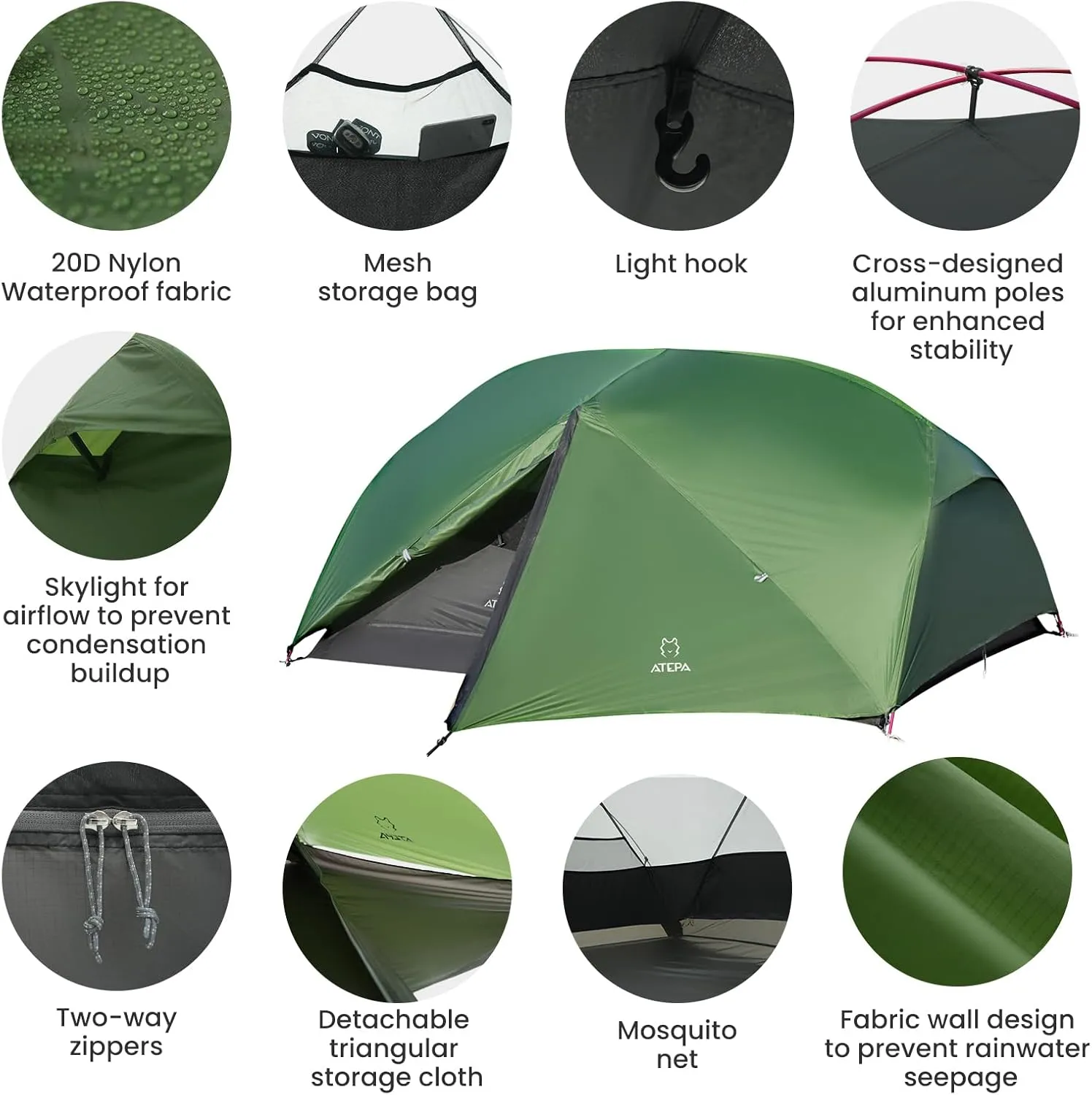 ATEPA Ultralight Backpacking Tent, 2 Person 1 Person Nylon Lightweight 4000MM  Waterproof Windproof Portable Tent with Aluminum Frame & Rainfly for Backpacking Hiking Camping Motorcycle, 4 Season