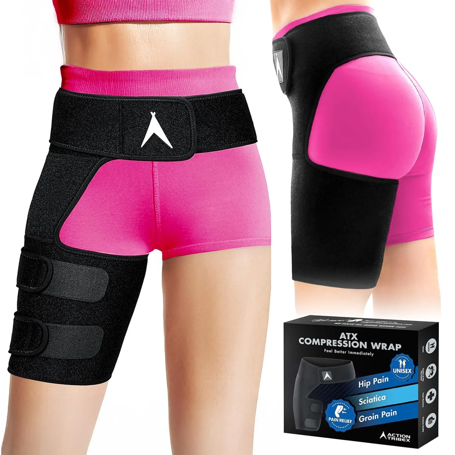 ATX Hip Brace for Sciatica Pain Relief Devices – Adjustable Ortho Groin Compression Wrap, Hamstring & Thigh Brace for Women & Men – Support for Sciatica Pain Relief Brace - 32" Waist