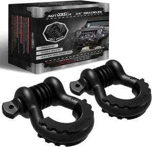 AUTMATCH D Ring Shackle 3/4" Shackles (2 Pack) 41,887Ibs Break Strength, Clevis Shackle with 7/8" Screw Pin and Shackle Isolator Washer Kit for Tow Strap Winch Off Road Vehicle Recovery, Frosted Black