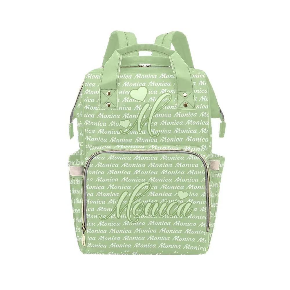 Avocado Green Love Diaper Bags Custom Name Travel Casual Hiking Camping Daypack Nappy for Women Men Mum