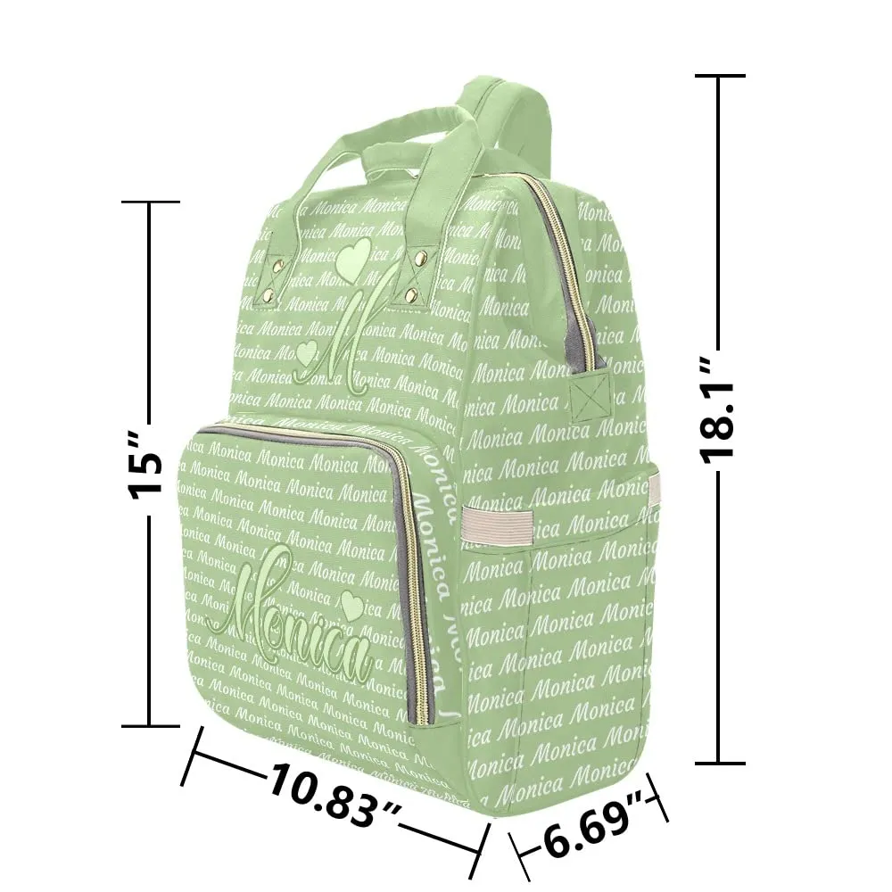 Avocado Green Love Diaper Bags Custom Name Travel Casual Hiking Camping Daypack Nappy for Women Men Mum