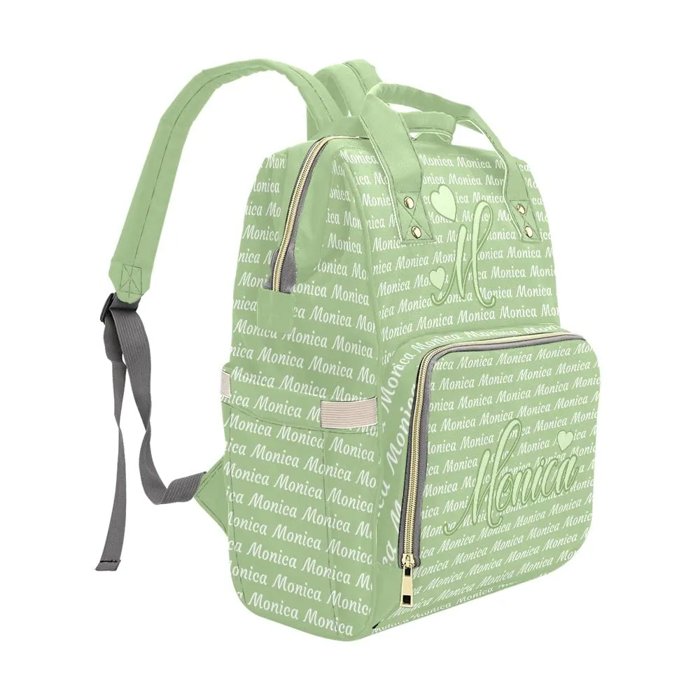 Avocado Green Love Diaper Bags Custom Name Travel Casual Hiking Camping Daypack Nappy for Women Men Mum