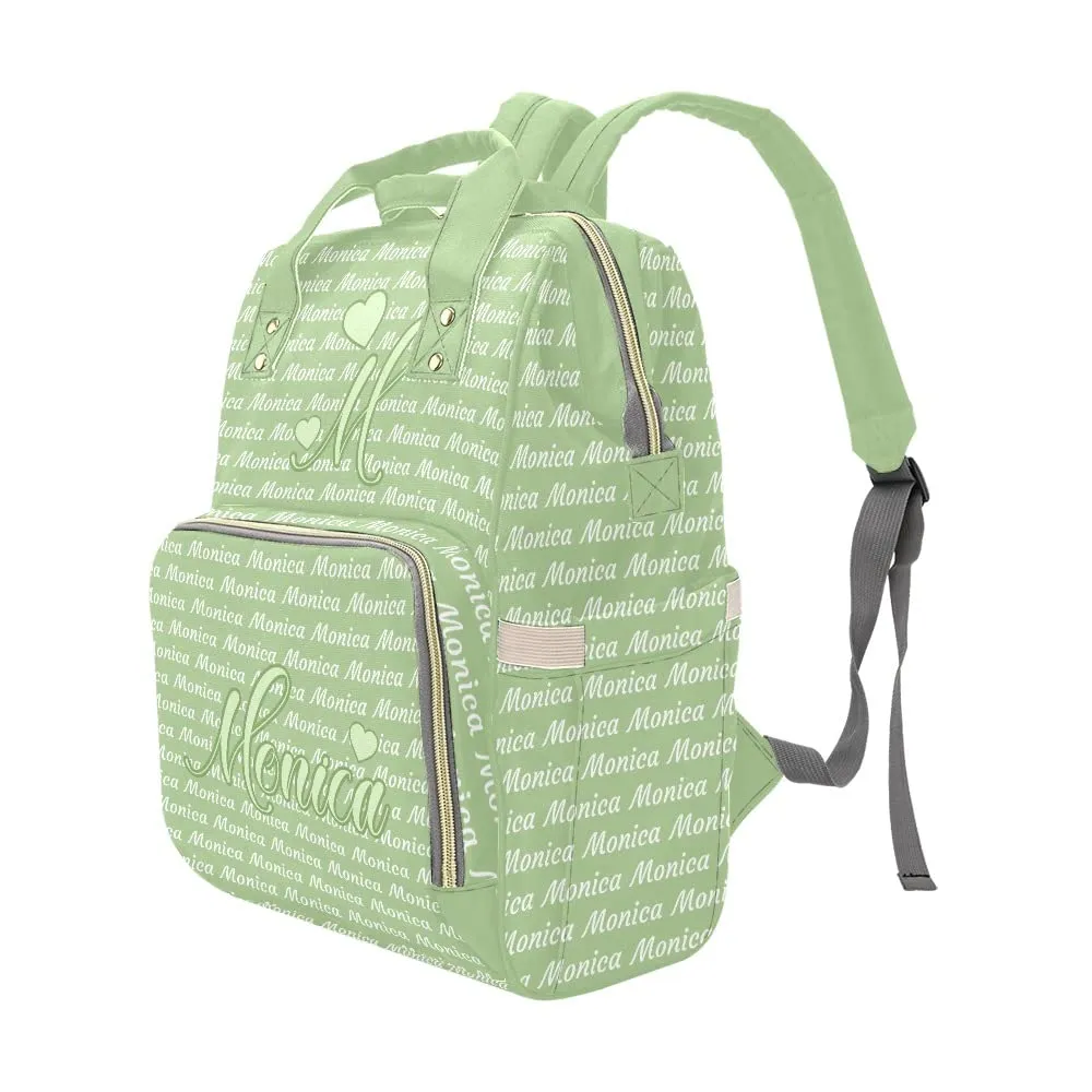 Avocado Green Love Diaper Bags Custom Name Travel Casual Hiking Camping Daypack Nappy for Women Men Mum