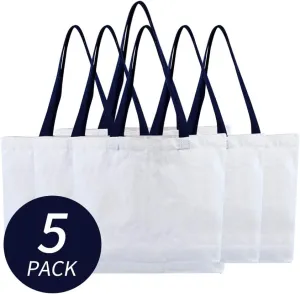 Azuca Large Canvas Bag Grocery Tote Beach Shopping 12 oz Multi Purpose Washable - 20.5 x 14.5 x4.5 inch, 5 Pack
