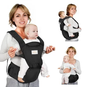 Baby Carrier, 6-in-1 Newborn to Toddler, Front and Back Carrier With Hip Seat, Adjustable One Size Fits All, Black