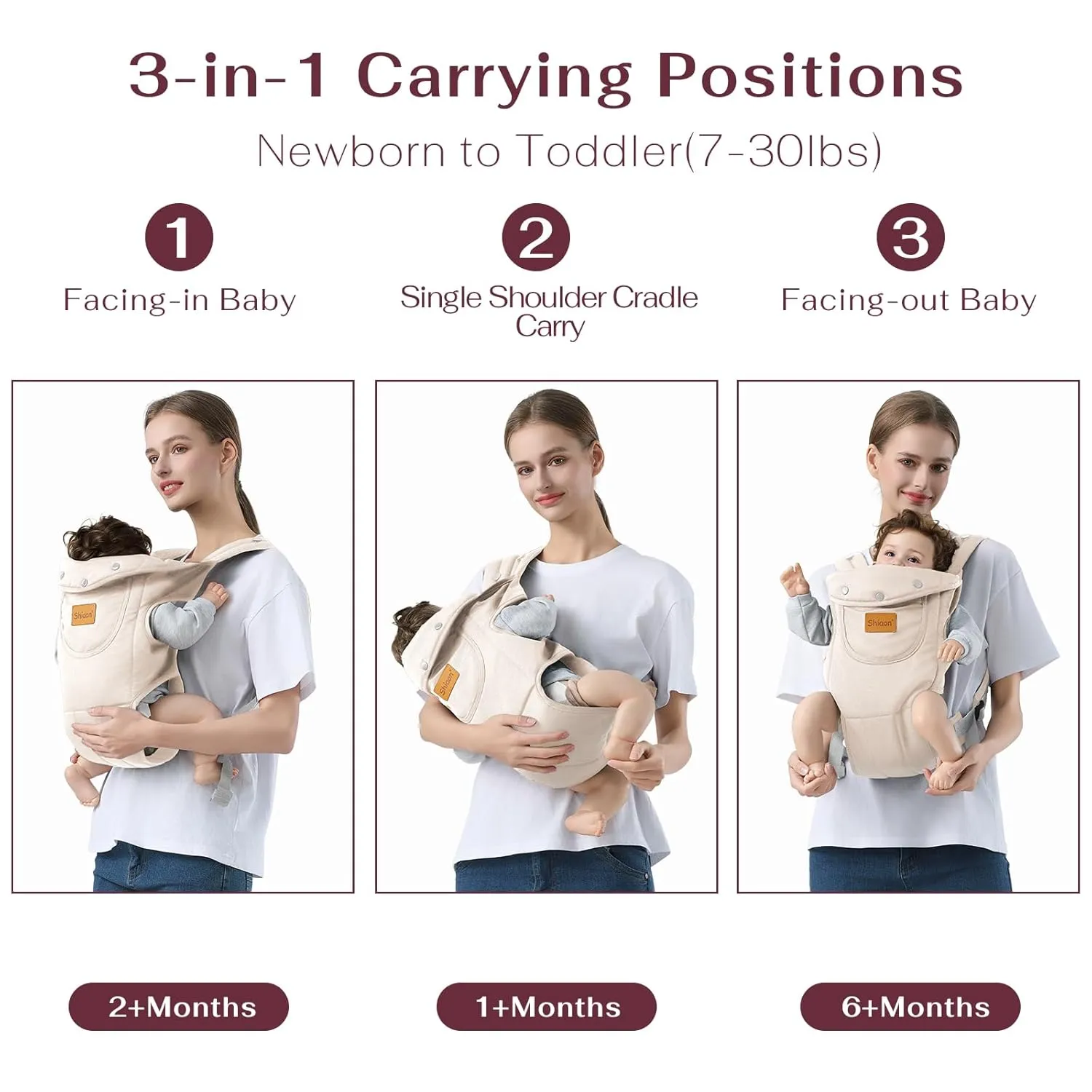 Baby Carrier Newborn to Toddler(7-30lbs), Toddler Carrier Baby Holder Carrier with Adjustable Shoulder Strap, Chest Carriers, Beige