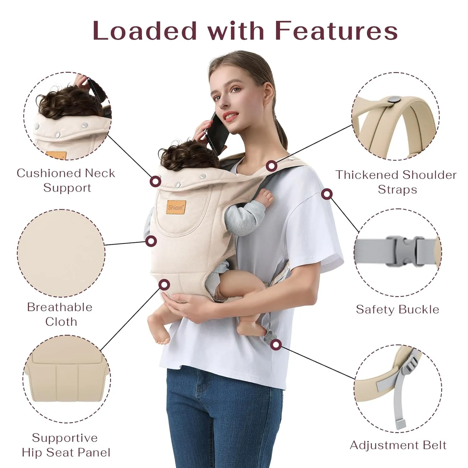 Baby Carrier Newborn to Toddler(7-30lbs), Toddler Carrier Baby Holder Carrier with Adjustable Shoulder Strap, Chest Carriers, Beige